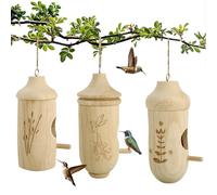 favovibee Hummingbird House Kits for Outdoor Hanging 3 Pack, Unique Gardening Supply, Gift Ideal for Women, Man, Bird Lover, Gardener, Wooden Bird Nest Suit for Backyard, Garden, Funny Roosting Box.