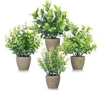 FAVOWREATH 4 Pack Fake Plants Ceramic Mini Artificial Greenery Potted Plants for Home Decor Office Decor Room Decor Farmhouse Decor Indoor Table Bathroom Decor