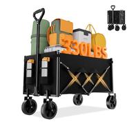 Favoyard 100L Foldable Festival Trolley on Wheels, Garden Wagon Cart with Adjustable Handle and Drink Holder, Portable Camping Trolley Cart for Beach Camping Garden Outdoor Fishing, Black