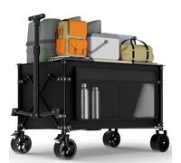 Favoyard 150L Heavy Duty Festival Trolley on Wheels, Folding Camping Trolley with All-Terrain Wheels and Adjustable Handle, Garden Wagon Cart for Beach Outdoor Camping Garden Picnic, Black