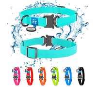 FAVPET Glow in Dark Dog Collar, Biothane, Small, Turquoise, Glow, QR Code ID Tag