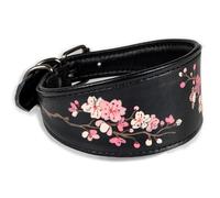 FAVPET Hand Painted Soft Leather Wide Greyhound Collar with QR ID Tag for Greyhounds Italian, Spanish, Saluki, Whippet, Lurcher, Greyhound, Podenco, Luxury Greyhound Dog Collar (Sakura Pink, S)