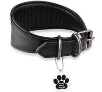 FAVPET Sighthound Soft Leather Dog Collar with ID Tag QR for Whippet Italian Greyhound Saluki Borzoi Lurcher Spanish Galgo Azawak Afghan Hound Xoloitzcuintli, Handmade Dog Collar Leather (L)