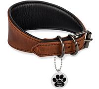 FAVPET Soft Leather Wide Greyhound Collar with QR ID Tag for Italian and Spanish Greyhounds, Saluki, Whippet, Borzoi, Lurcher, Greyhound, Podenco, Dog Collar Greyhound Skin (Brown, XS)
