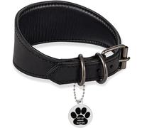 FAVPET Soft Leather Wide Greyhound Collar with QR ID Tag for Italian and Spanish Greyhounds, Saluki, Whippet, Borzoi, Lurcher, Greyhound, Podenco, Dog Collar Greyhound Skin (Black, L)