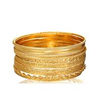 Favritt 10PCS Gold Bangle Bracelets for Women, Stackable Indian Style Bangles for Wedding Birthday Party Costume
