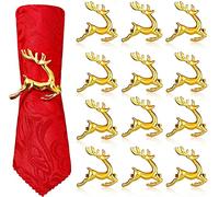 Favritt 12Pcs Christmas Reindeer Napkin Rings, 6CM Gold Deer Napkin Holders Reindeer Napkin Buckle for Christmas Lunch Thanksgiving Party Holiday Wedding Table Decoration