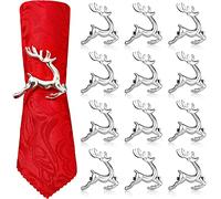 Favritt 12Pcs Christmas Reindeer Napkin Rings, 6CM Silver Deer Napkin Holders Reindeer Napkin Buckle for Christmas Lunch Thanksgiving Party Holiday Wedding Table Decoration