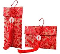 Favritt 2 Pcs Chinese Style Silk Red Envelopes, Embroidered Money Pockets for Wedding and Lunar New Year Gifts