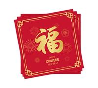 Favritt 20Pcs Chinese New Year Napkins 33x33cm, Red Gold Spring Festival Party Supplies for Table Decor