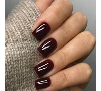 Favritt 24pcs Wine Red Press On Nails Short Square, Glossy French Tip False Nails with Glue 12 Sizes Full Cover