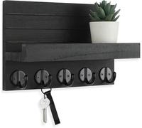 Favritt Key Hooks Wall Mounted with Shelf, Large Mail Organiser and Key Holder for Wall, Decorative Paulownia Wood Key Hooks for Room Decor, Entryway, Hallway - Fits Coats, Bags, Umbrellas