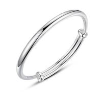 Favritt Silver Plated Bangle Bracelet for Women, Adjustable Push Pull Smooth Face Round Belly Design, Fashion Versatile Jewelry