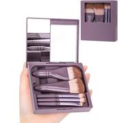 Favritt Travel Size Makeup Brushes Mini Set, 5Pcs Small Cosmetic Brushes with Hard Case & Mirror, On-the-Go Essentials