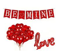 Favritt Valentine's Day Decor Bundle, Be Mine Banner with 43" Love Balloon and 22 Pcs Heart Balloons