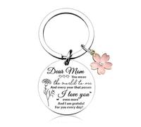 Favson 1PCS Mummy Gifts Mummy Keyring, Stainless Steel Round Plate Engraved Keychain with Small Flower Presents for Mothers Day Christmas Holiday Birthday