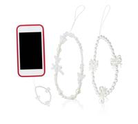 Favson 2PCS Phone Charms, Phone Charm Strap Beaded Bracelet Strap White Pearl Butterfly Strap Wrist Strap Pendant Chain Accessories for Women Girls