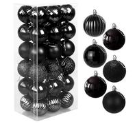 Favuit Christmas Baubles, Christmas Tree Decorations Ornament Balls Shatterproof Xmas Tree Plastic Hanging Ball 4cm 36pcs Baubles Glitter Pendant Bulk Set for Holiday Wedding Party Decor(black)