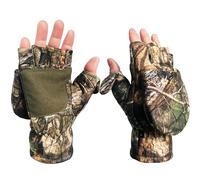 Favuit Convertible Fingerless Thermal Gloves - Anti-slip Touch Screen Elastic Cuff Flap Cover Fleece Half Finger Mittens for Men Women Work Fishing Cycling Driving Running(M)