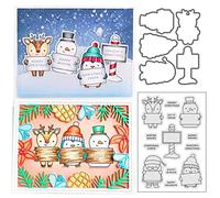 FAWENUCY Scrapbooking Die-Cuts, Clear Stamps & Metal Cutting Dies for Card Making, Paper Craft Punch Template, Winter Background Embossing Stencils, DIY Album Décor/Penguin Deer Snowman