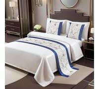 FAWFCJD Bed Runner With 2 Pillow Cover, Floral Bed Runners And Matching Cushions Set, Bed Scarf Bed Decorative Bed Runner Bedding Protector Slipcover Decoration For Hotel Bedroom(White,210X50cm)