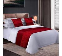 FAWFCJD Bed Runners And Matching Cushions Set, Bedroom Bedding Protection Decor Jacquard Bed Scarf Runner With 2 Cushion Covers Bed Runners Scarves Bedding Bed Towel(Red,50x260cm)