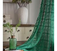 FAWFCJD Boho Lace Curtain Green Rustic Crochet Curtain Vintage Crochet Geometric Pattern Knitting Cotton Linen Window Drape Hollow Knitted Lace Curtain Panel For Living Room(Size:140x200cm)