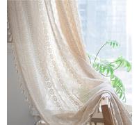 FAWFCJD Boho Sheer Curtain 1 Panel Rustic Lace Crochet Knitting Bohemian Window Drapes Macrame Lace Semi-Sheer Vintage Tassels Windows Curtains Panels For Living Room Balcony(Size:150x200cm)