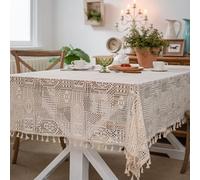 FAWFCJD Crochet Tablecloth Cotton Lace Table Cloth Rectangular Table Cover Beige Cotton Crochet Tablecloths Vintage Tablecloths Table Cover For Wedding Home Party Table Decoration(150 * 350cm)