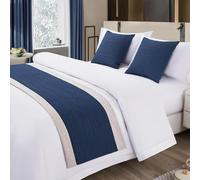 FAWFCJD Hotel Bed Runner Cotton Linen Bed Cover Wedding Room Bed Tail Towel Hotel Bed Runner Scarves King Size No Fading Microfiber Bedding Scarf Bedspread Coverlets Slipcover(Blue,50 * 240CM)