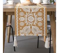FAWFCJD Jacquard Table Runner Flowers Coffee Table Runner With Tassels Yellow Table Runner Non-Slip Table Cloth Rectangle Tablecloth Placemat For Kitchen Dining Table Closet Decor(35x220cm)