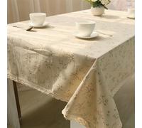FAWFCJD Rectangle Table Cloth Cotton Linen Flower Printed Tablecloth Dustproof Dining Table Cloth Farmhouse Macrame Lace Table Cover For Kitchen Dining Tea Coffee Table(140 * 220cm)