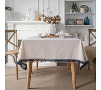 FAWFCJD Tablecloth Vintage Solid Color Plain Cotton Linen Rectangle Tablecloth Square Table Cloth Dust-proof Table Cover Blue Lace Tablecloth For Wedding Party Dinning Table Decoration(140 * 250cm)