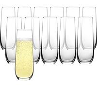 FAWLES Stemless Champagne Flutes Set of 12, Crystal Glass, 8 oz Champagne Glasses, Prosecco Mimosa Glasses Set