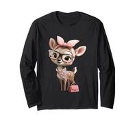 Fawn Baby Deer Pink Leopard Glasses Girly Glam Graphic Sharp Long Sleeve T-Shirt