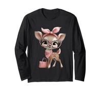 Fawn Baby Deer Pink Leopard Glasses Girly Glam Graphic Sharp Long Sleeve T-Shirt