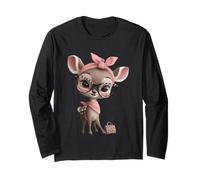 Fawn Baby Deer Pink Leopard Glasses Girly Glam Graphic Sharp Long Sleeve T-Shirt