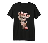 Fawn Baby Deer Pink Leopard Glasses Girly Glam Graphic Sharp Premium T-Shirt