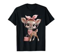 Fawn Baby Deer Pink Leopard Glasses Girly Glam Graphic Sharp T-Shirt