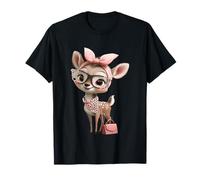 Fawn Baby Deer Pink Leopard Glasses Girly Glam Graphic Sharp T-Shirt
