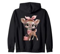 Fawn Baby Deer Pink Leopard Glasses Girly Glam Graphic Sharp Zip Hoodie