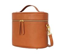 FAWN DESIGN The Train Case, Faux Leather Skin Care Brown Makeup Bag with Adjustable Messenger Strap, Travel Toiletry Bag 4 Elastic Band Holders, 5 Interior Pockets and 1 Zipper Pocket, 10x6x8 inches