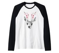 Fawn Floral Antlers Boho Deer Animal Nature Aesthetic Design Raglan Baseball Tee
