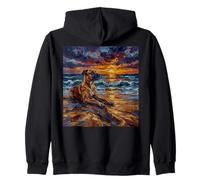 Fawn Great Dane Dog on a Sunset Beach Summer Artwork Zip Hoodie