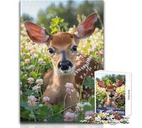 Fawn in Clover Field Hard Jigsaw Puzzle for Adults 1000 Pieces Educational Mind Challenge Game Unique Gift with Sentimental Value Size 38x52cm