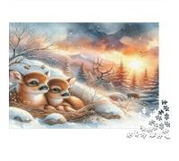 Fawn Pair Jigsaw Puzzles Sunset Winter 1000 Piece Recycled Paper for Adults Puzzle Fun Present Home Decor Stimulate Brain Thinking Great Gift 38x26cm/1000pcs