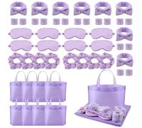 Fawyteng 48 Pcs Sleepover Supplies for Girls Skincare Headband and Wristband Set Eye Mask Hair Scrunchie Tote Bag Spa Party Supplies Sleeping Stuff Accessories for Slumber Spa Party Favors Gift