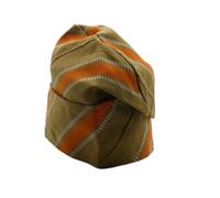 FAWZAN Handmade Yoruba ASO-Oke Gobi Cap - Traditional African Men’s Hat | Authentic Nigerian Agbada & Kaftan Cap | Cultural Wedding & Party Headwear (UK, Alpha, M, Brown & Orange Stripe)