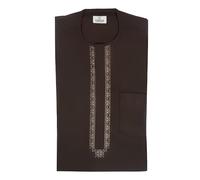 FAWZAN Men's Chocolate Nigerian Kaftan Set 2-Piece Top & Trousers, African Native Wear, Embroidered Front, Cotton-Rich, Adjustable Waist, Hem Tape (Chocolate, Extra Large)