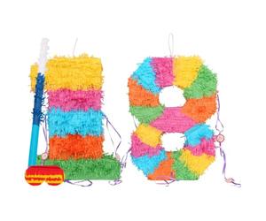 Fax Potato 18th Birthday Piñata Set with Blue Stick & Blindfold - Multicoloured Fillable Birthday Party Decoration, Sweet Holder Game, Kids & Adults Celebration Supplies, Wedding, Anniversary